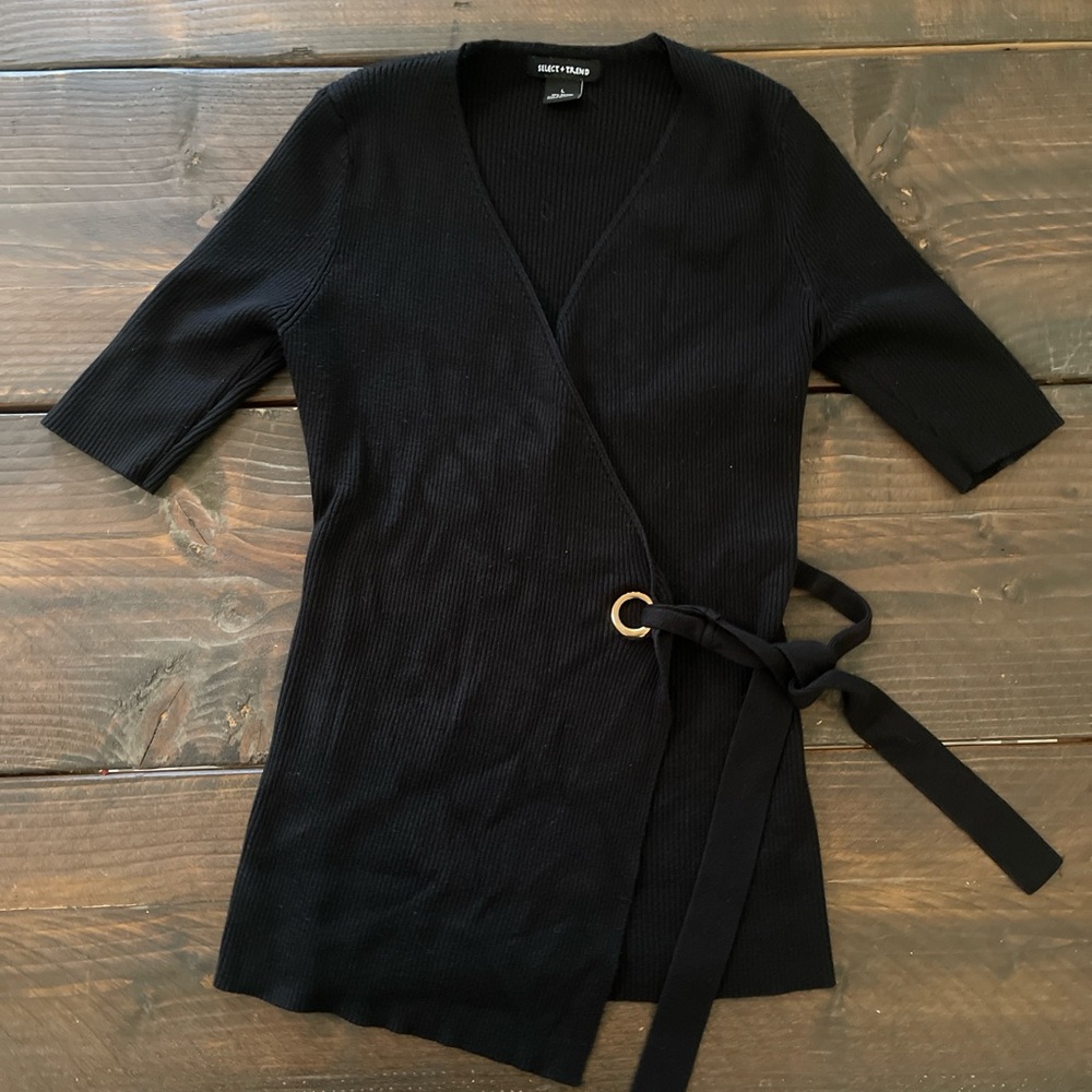 Black Wrap Cardigan with Tie